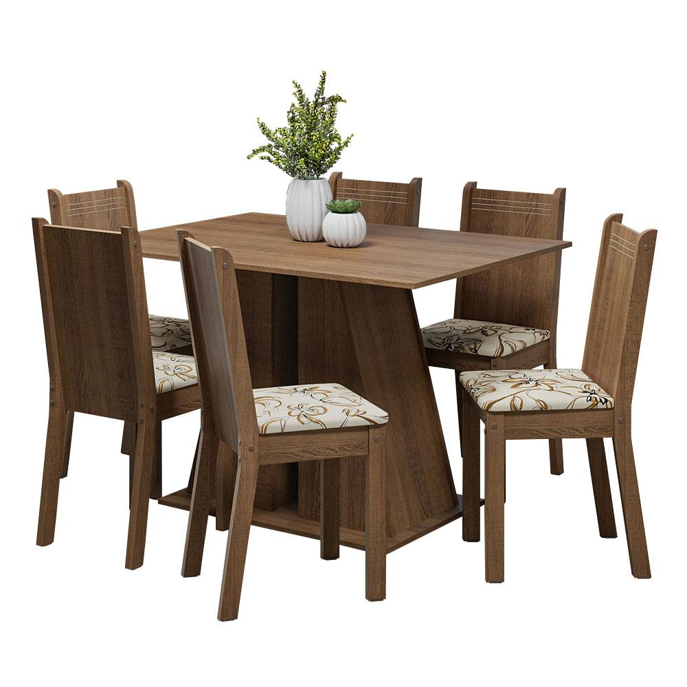 Conjunto Sala de Jantar Mesa Tampo de Madeira 6 Cadeiras Rustic/Lírio Bege Sharon Madesa
