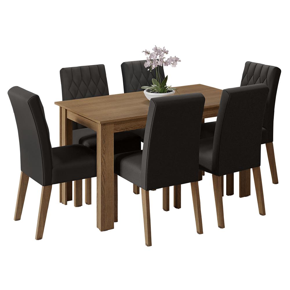 Conjunto Sala de Jantar Mesa Tampo de Madeira 6 Cadeiras Rustic/Oxford Allegro Madesa