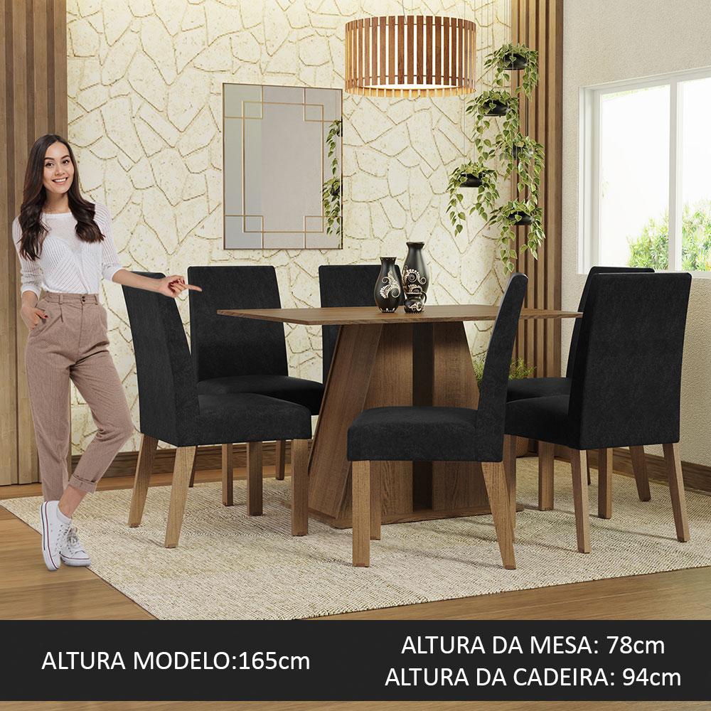 Conjunto Sala de Jantar Mesa Tampo de Madeira 6 Cadeiras Rustic/Oxford Cheryl Madesa