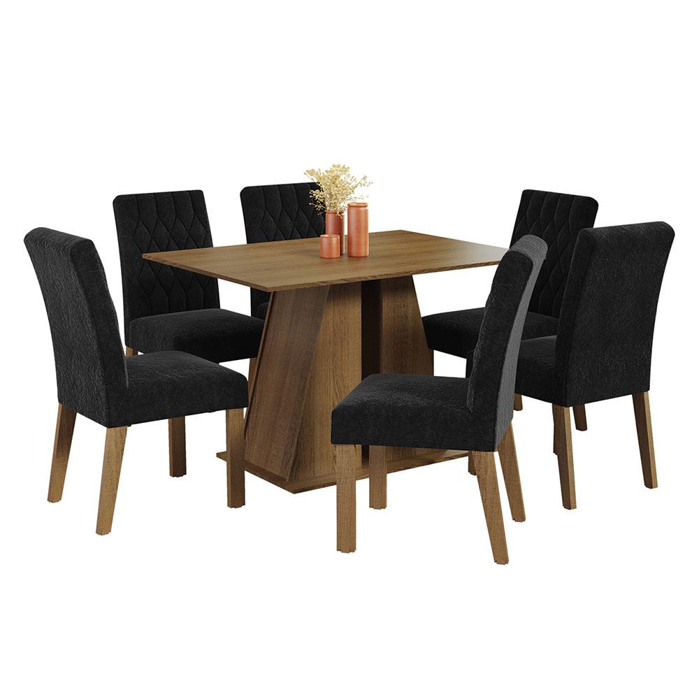 Conjunto Sala de Jantar Mesa Tampo de Madeira 6 Cadeiras Rustic/Oxford Fabiana Madesa
