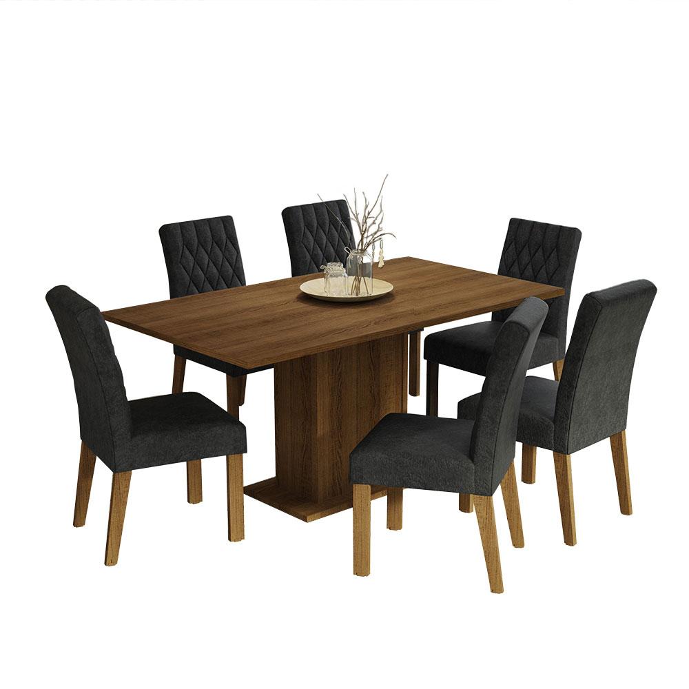 Conjunto Sala de Jantar Mesa Tampo de Madeira 6 Cadeiras Rustic/Oxford Hanna Madesa