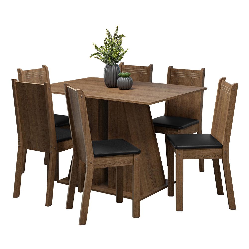 Conjunto Sala de Jantar Mesa Tampo de Madeira 6 Cadeiras Rustic/Preto Sharon Madesa