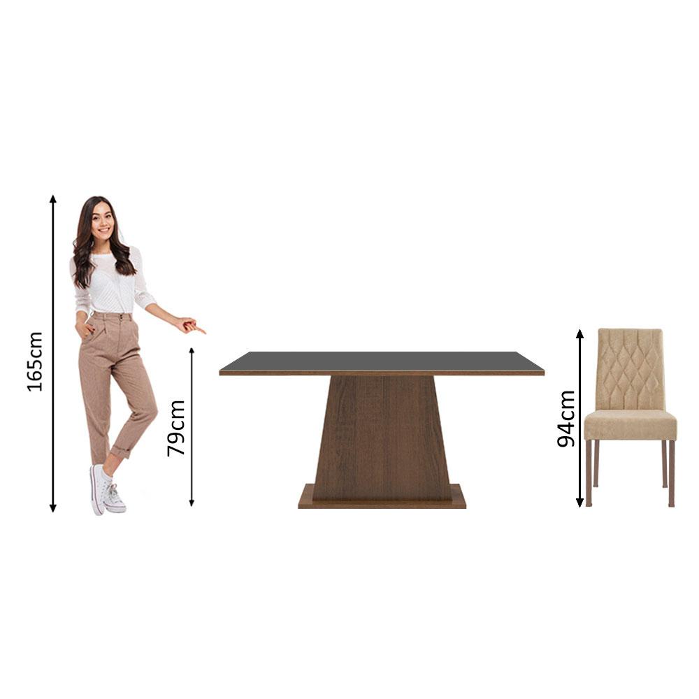 Conjunto Sala de Jantar Mesa Tampo de Madeira 6 Cadeiras Rustic/Preto/Imperial Britney Madesa
