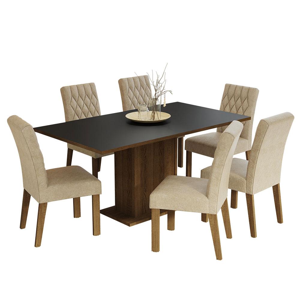 Conjunto Sala de Jantar Mesa Tampo de Madeira 6 Cadeiras Rustic/Preto/Imperial Hanna Madesa