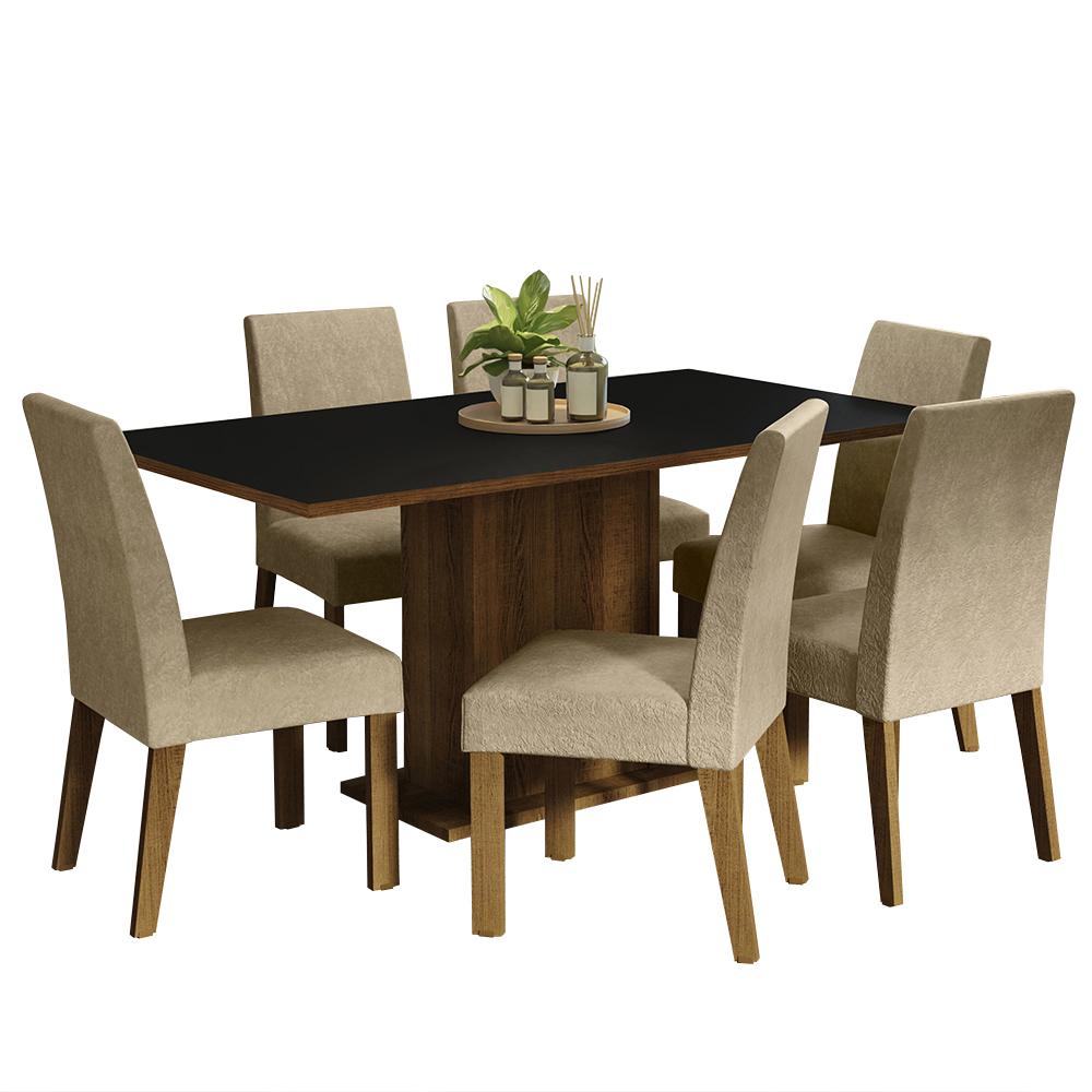 Conjunto Sala de Jantar Mesa Tampo de Madeira 6 Cadeiras Rustic/Preto/Imperial Renata Madesa