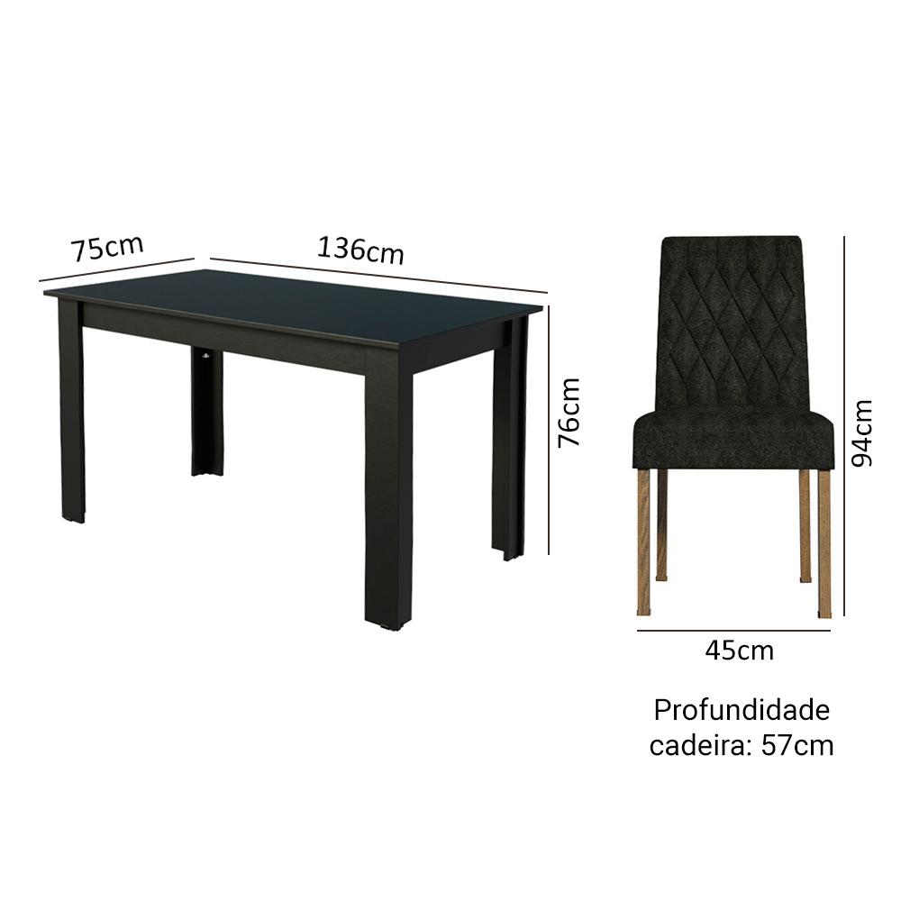 Conjunto Sala de Jantar Mesa Tampo de Madeira 6 Cadeiras Rustic/Preto/Oxford Allegro Madesa