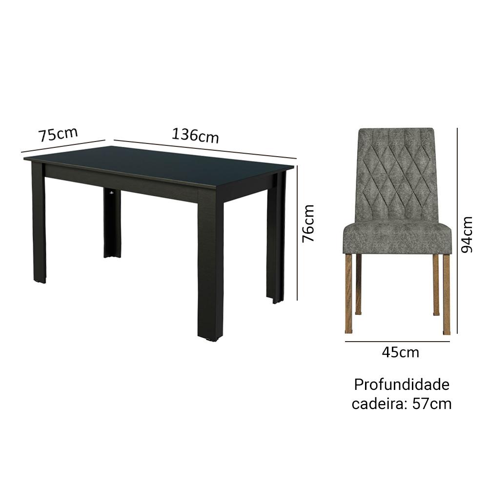 Conjunto Sala de Jantar Mesa Tampo de Madeira 6 Cadeiras Rustic/Preto/Silver Allegro Madesa