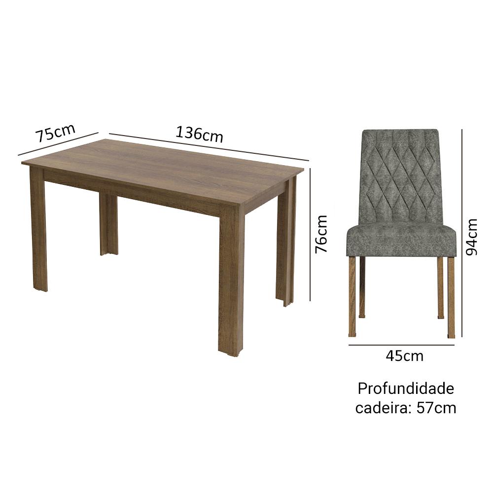 Conjunto Sala de Jantar Mesa Tampo de Madeira 6 Cadeiras Rustic/Silver Allegro Madesa