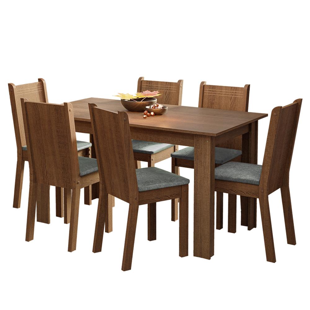 Conjunto Sala de Jantar Mesa Tampo de Madeira 6 Cadeiras Rustic/Silver Analu Madesa