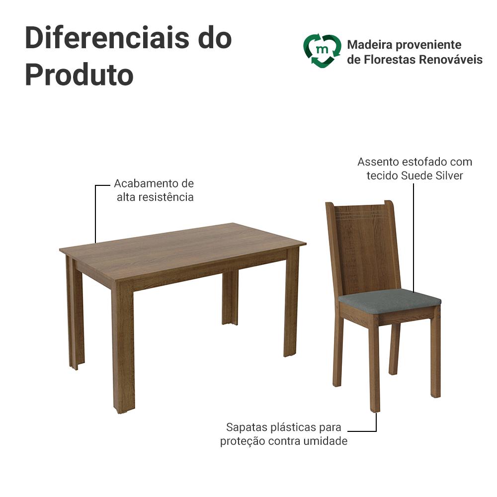 Conjunto Sala de Jantar Mesa Tampo de Madeira 6 Cadeiras Rustic/Silver Analu Madesa