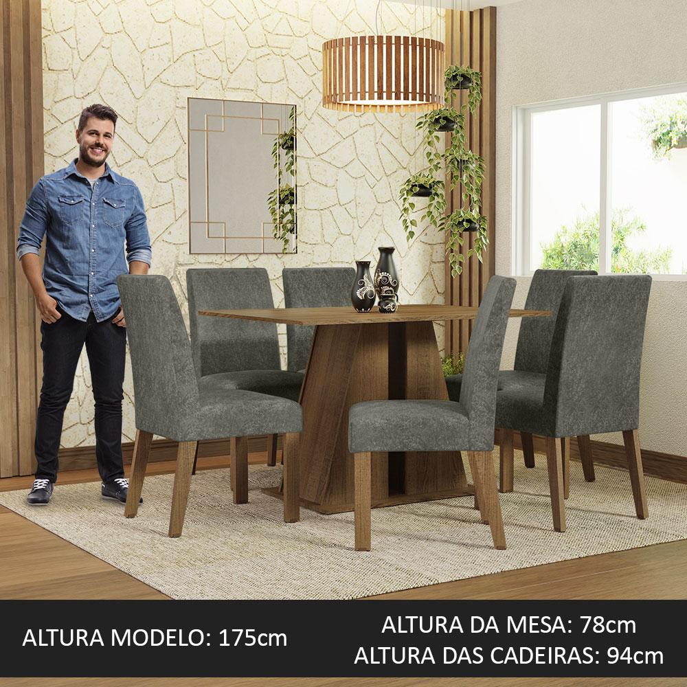 Conjunto Sala de Jantar Mesa Tampo de Madeira 6 Cadeiras Rustic/Silver Cheryl Madesa