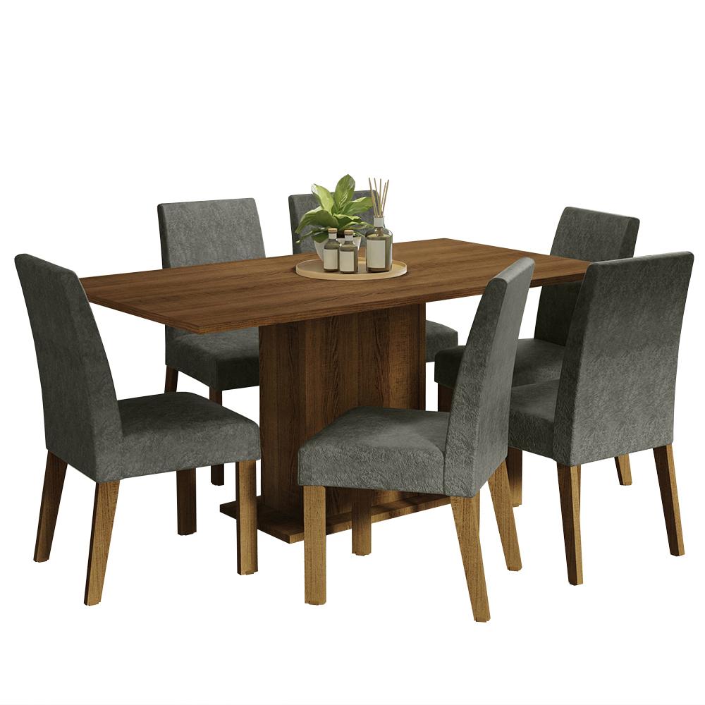 Conjunto Sala de Jantar Mesa Tampo de Madeira 6 Cadeiras Rustic/Silver Renata Madesa