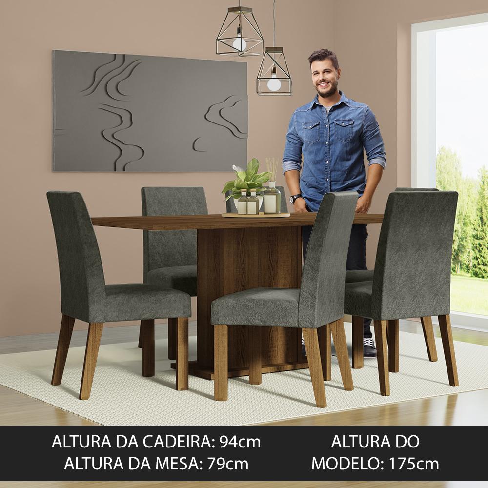 Conjunto Sala de Jantar Mesa Tampo de Madeira 6 Cadeiras Rustic/Silver Renata Madesa