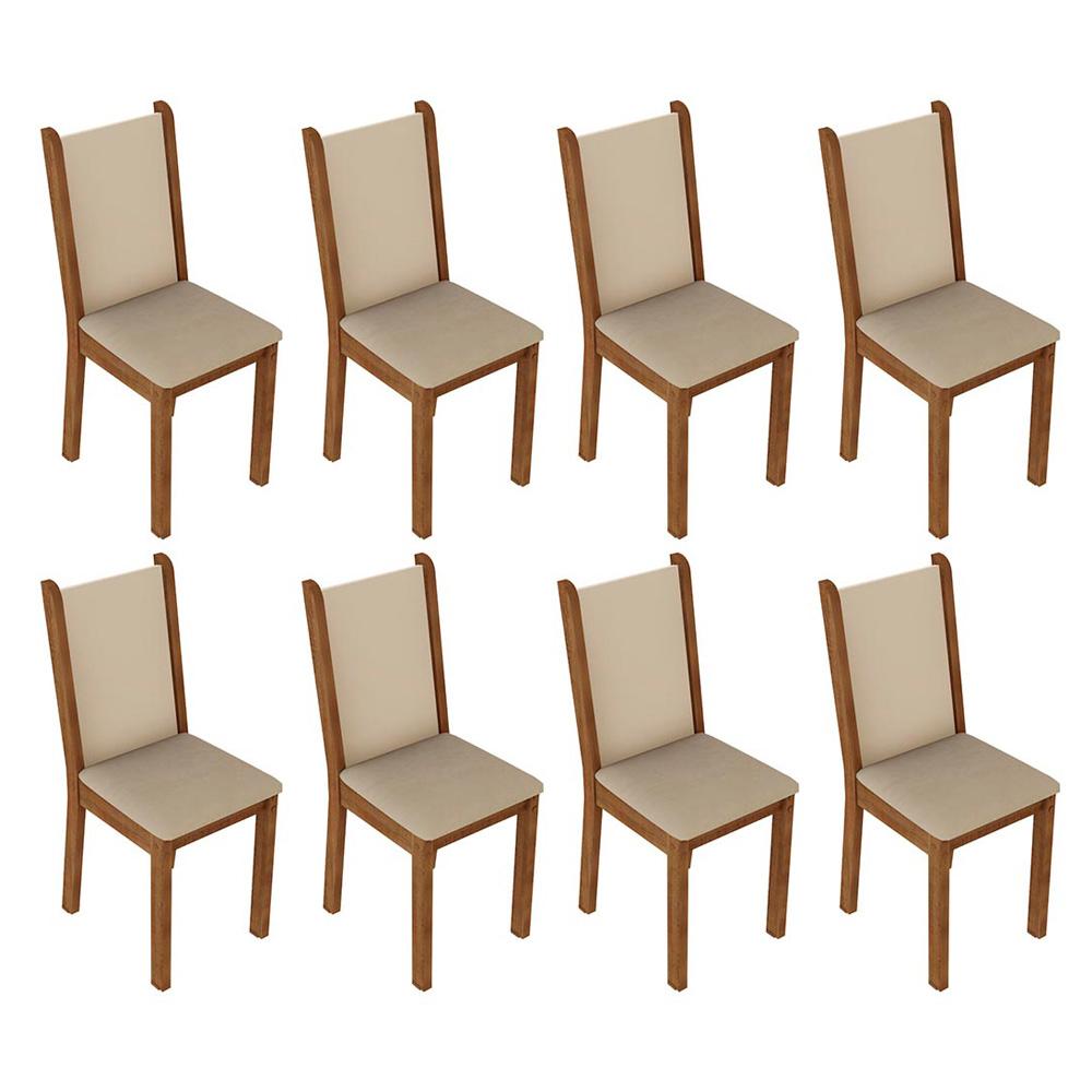 Conjunto Sala de Jantar Mesa Tampo de Madeira 8 Cadeiras Rustic/Crema/Bege Marisa Madesa