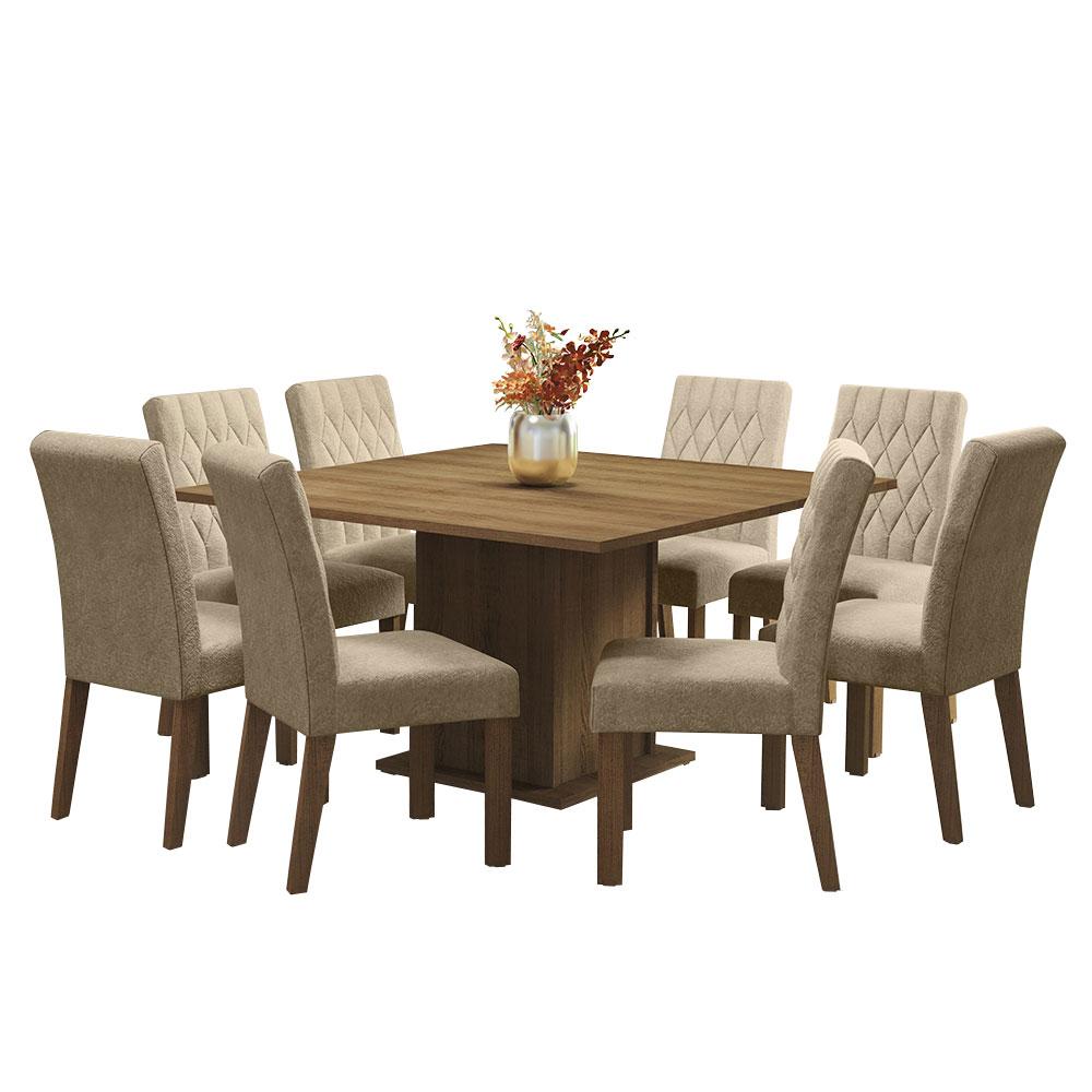 Conjunto Sala de Jantar Mesa Tampo de Madeira 8 Cadeiras Rustic/Imperial Leila Madesa