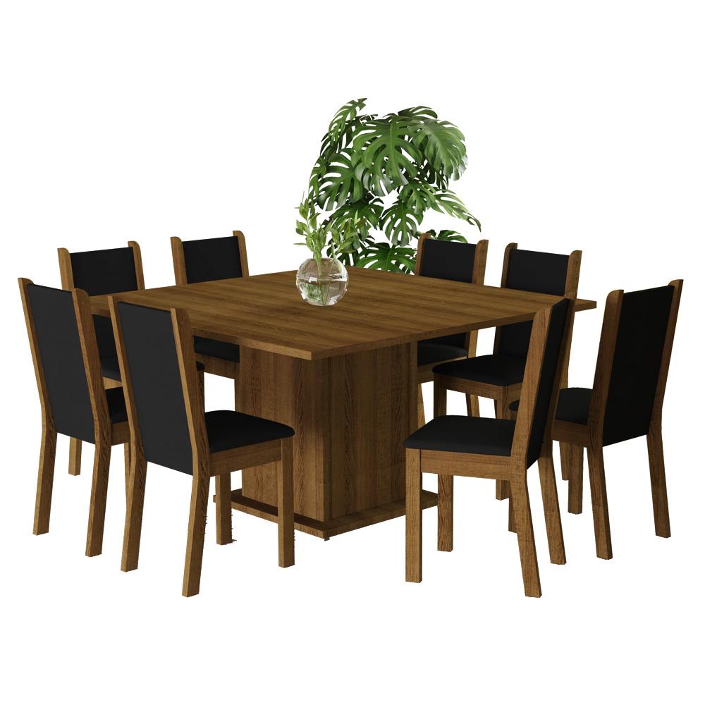 Conjunto Sala de Jantar Mesa Tampo de Madeira 8 Cadeiras Rustic/Preto Marisa Madesa