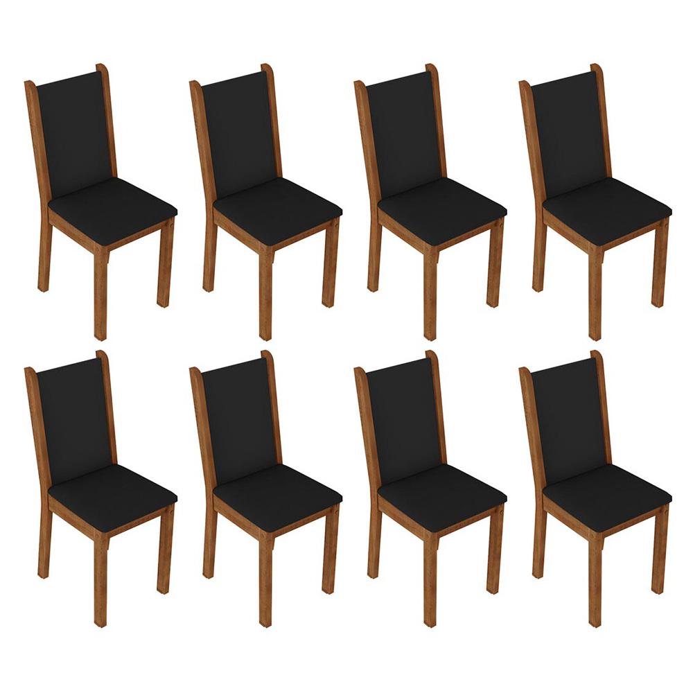 Conjunto Sala de Jantar Mesa Tampo de Madeira 8 Cadeiras Rustic/Preto Marisa Madesa