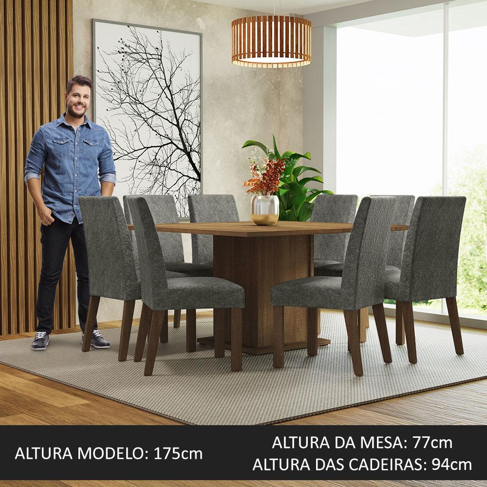 Conjunto Sala de Jantar Mesa Tampo de Madeira 8 Cadeiras Rustic/Silver Doris Madesa