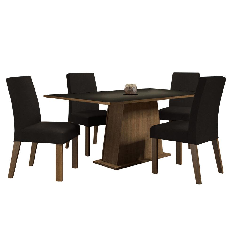 Conjunto Sala de Jantar Mesa Tampo de Madeira com 4 Cadeiras Rustic/Preto/Oxford Flavia Madesa