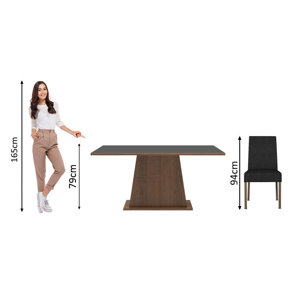 Conjunto Sala de Jantar Mesa Tampo de Madeira com 4 Cadeiras Rustic/Preto/Oxford Flavia Madesa