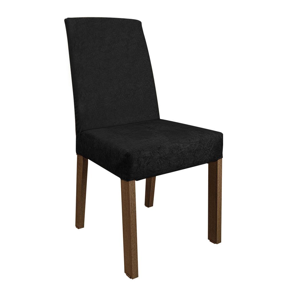 Conjunto Sala de Jantar Mesa Tampo de Madeira com 4 Cadeiras Rustic/Preto/Oxford Flavia Madesa