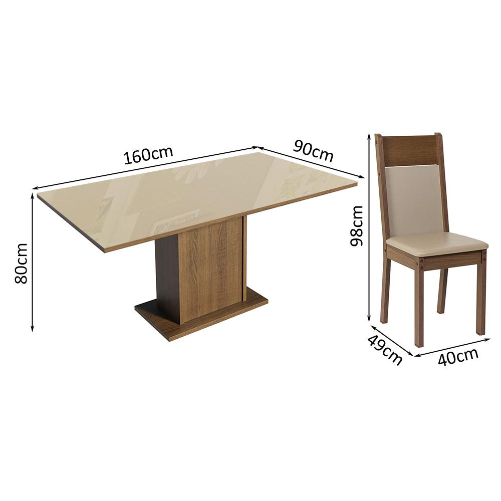 Conjunto Sala de Jantar Mesa Tampo de Vidro 4 Cadeiras Crema/Rustic/Bege Greta Madesa