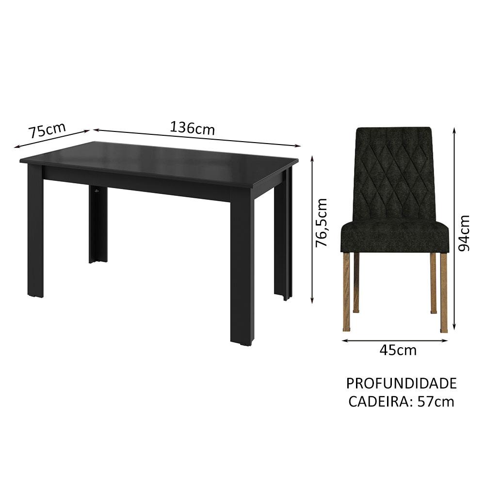 Conjunto Sala de Jantar Mesa Tampo de Vidro 4 Cadeiras Preto/Oxford Celina Madesa