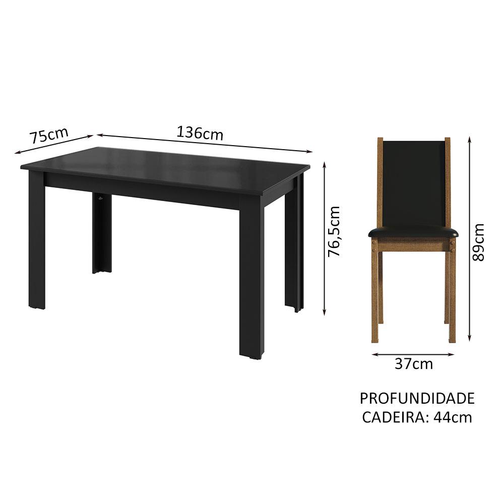Conjunto Sala de Jantar Mesa Tampo de Vidro 4 Cadeiras Preto/Rustic Suzy Madesa