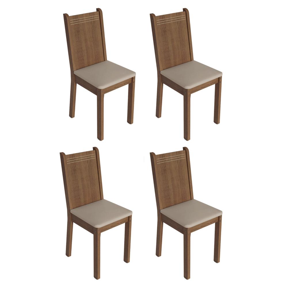 Conjunto Sala de Jantar Mesa Tampo de Vidro 4 Cadeiras Rustic/Bege Camélia Madesa