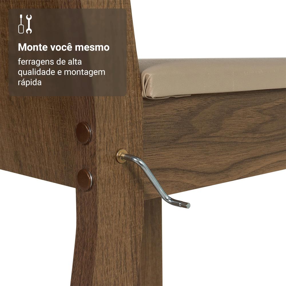 Conjunto Sala de Jantar Mesa Tampo de Vidro 4 Cadeiras Rustic/Bege Camélia Madesa