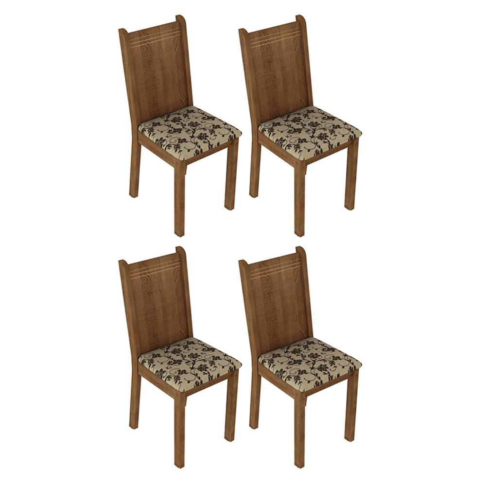 Conjunto Sala de Jantar Mesa Tampo de Vidro 4 Cadeiras Rustic/Bege Marrom Camélia Madesa
