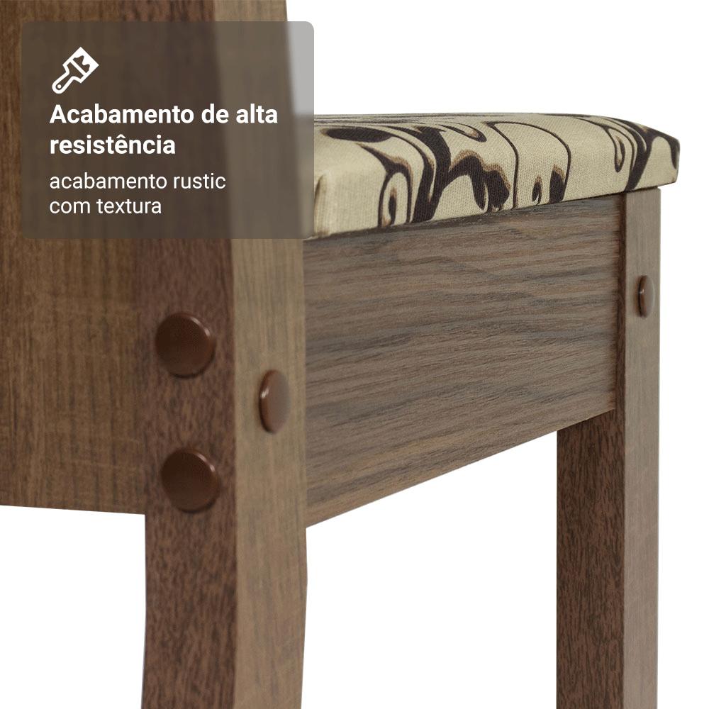 Conjunto Sala de Jantar Mesa Tampo de Vidro 4 Cadeiras Rustic/Bege Marrom Camélia Madesa
