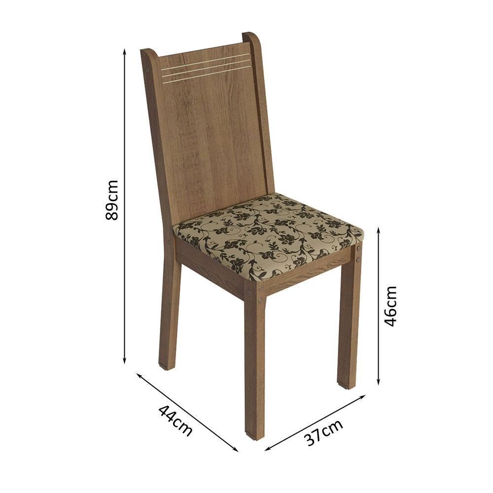 Conjunto Sala de Jantar Mesa Tampo de Vidro 4 Cadeiras Rustic/Bege Marrom Espanha Madesa