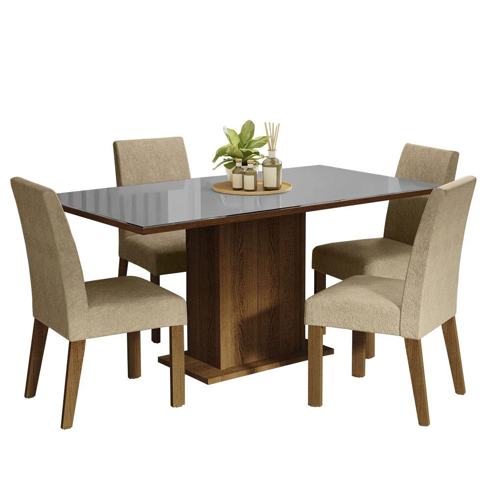 Conjunto Sala de Jantar Mesa Tampo de Vidro 4 Cadeiras Rustic/Cinza/Imperial Avril Madesa