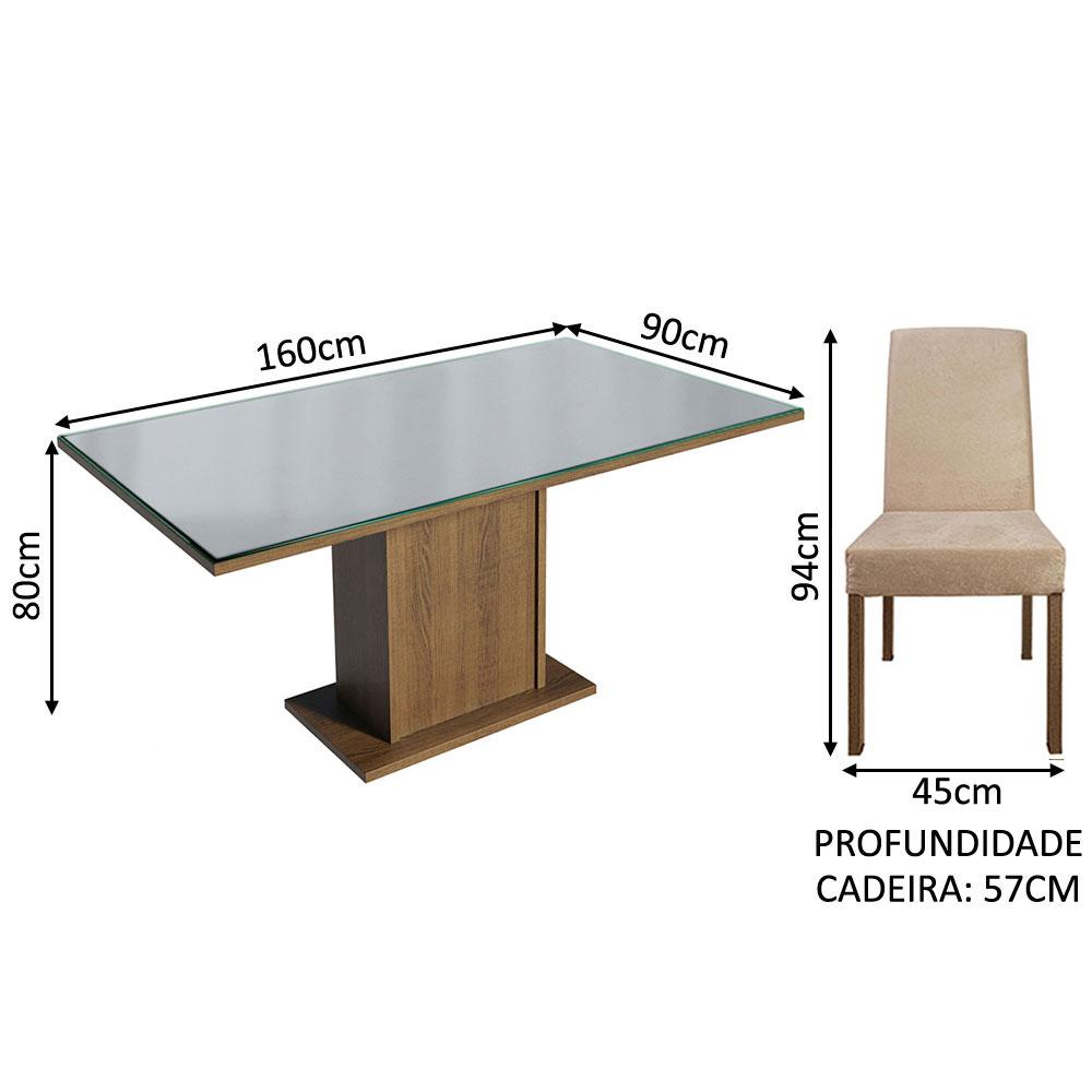 Conjunto Sala de Jantar Mesa Tampo de Vidro 4 Cadeiras Rustic/Cinza/Imperial Avril Madesa