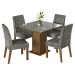 Conjunto Sala de Jantar Mesa Tampo de Vidro 4 Cadeiras Rustic/Cinza/Silver Anne Madesa