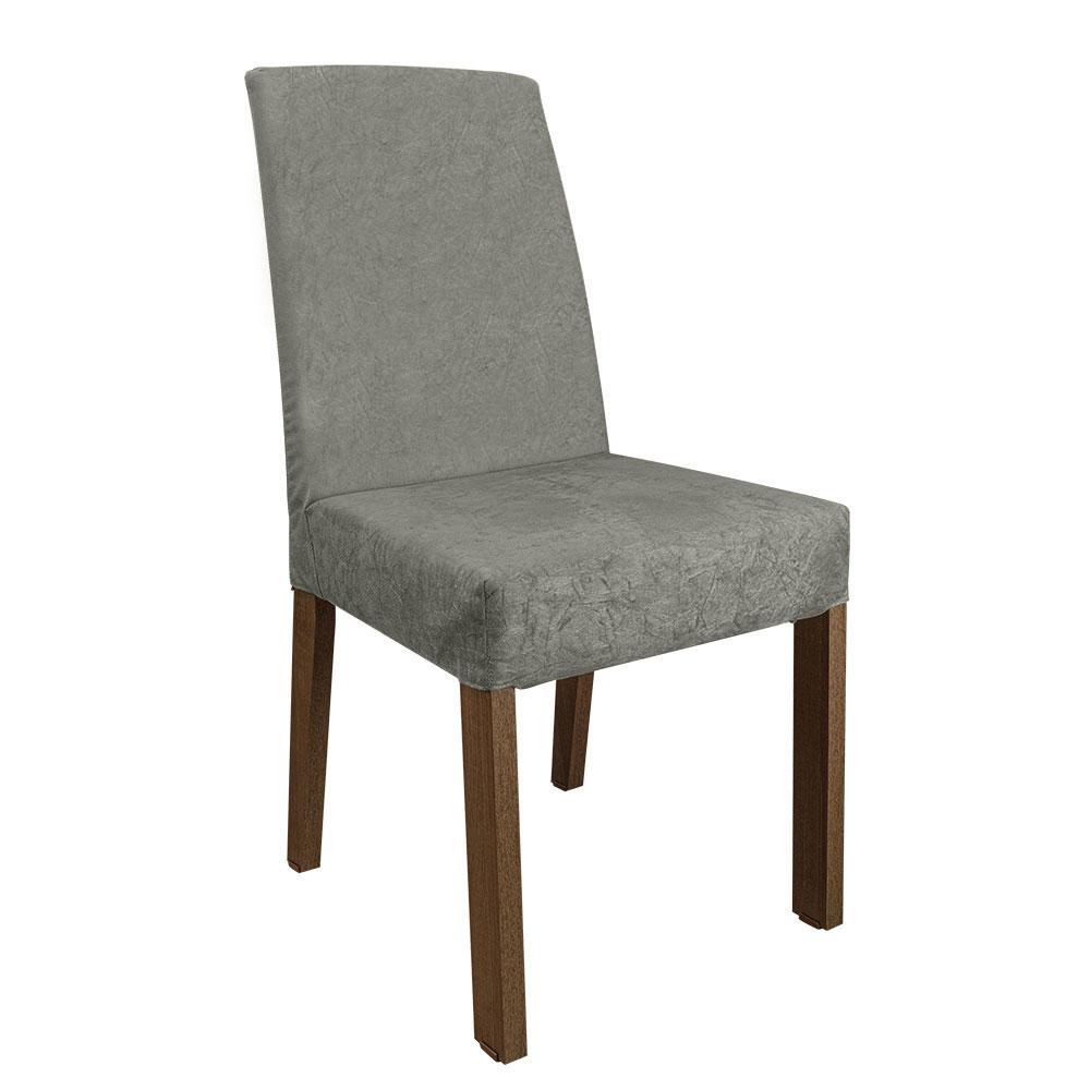 Conjunto Sala de Jantar Mesa Tampo de Vidro 4 Cadeiras Rustic/Cinza/Silver Avril Madesa