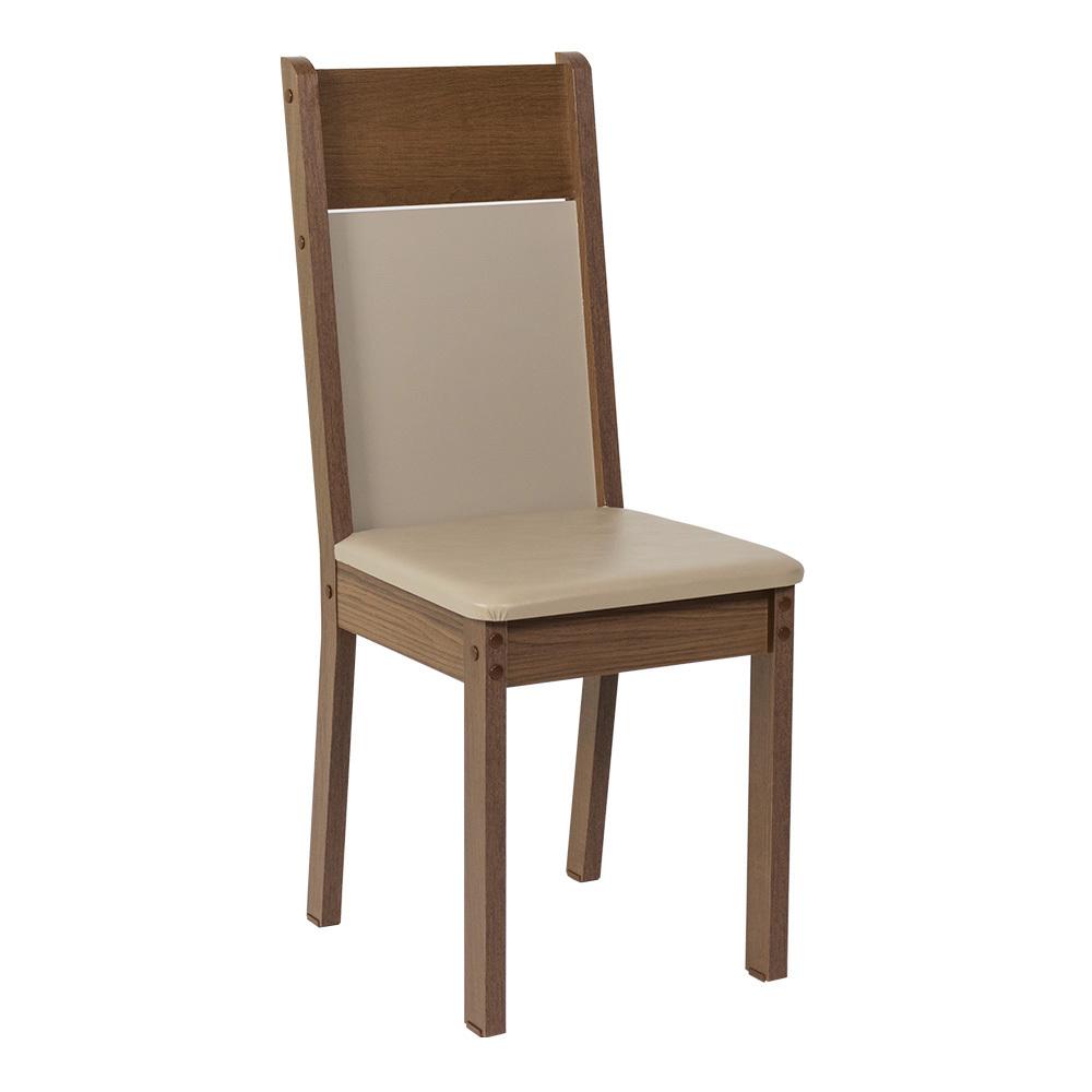 Conjunto Sala de Jantar Mesa Tampo de Vidro 4 Cadeiras Rustic/Crema/Bege Eloá Madesa