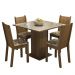 Conjunto Sala de Jantar Mesa Tampo de Vidro 4 Cadeiras Rustic/Crema/Bege Marrom Perla Madesa