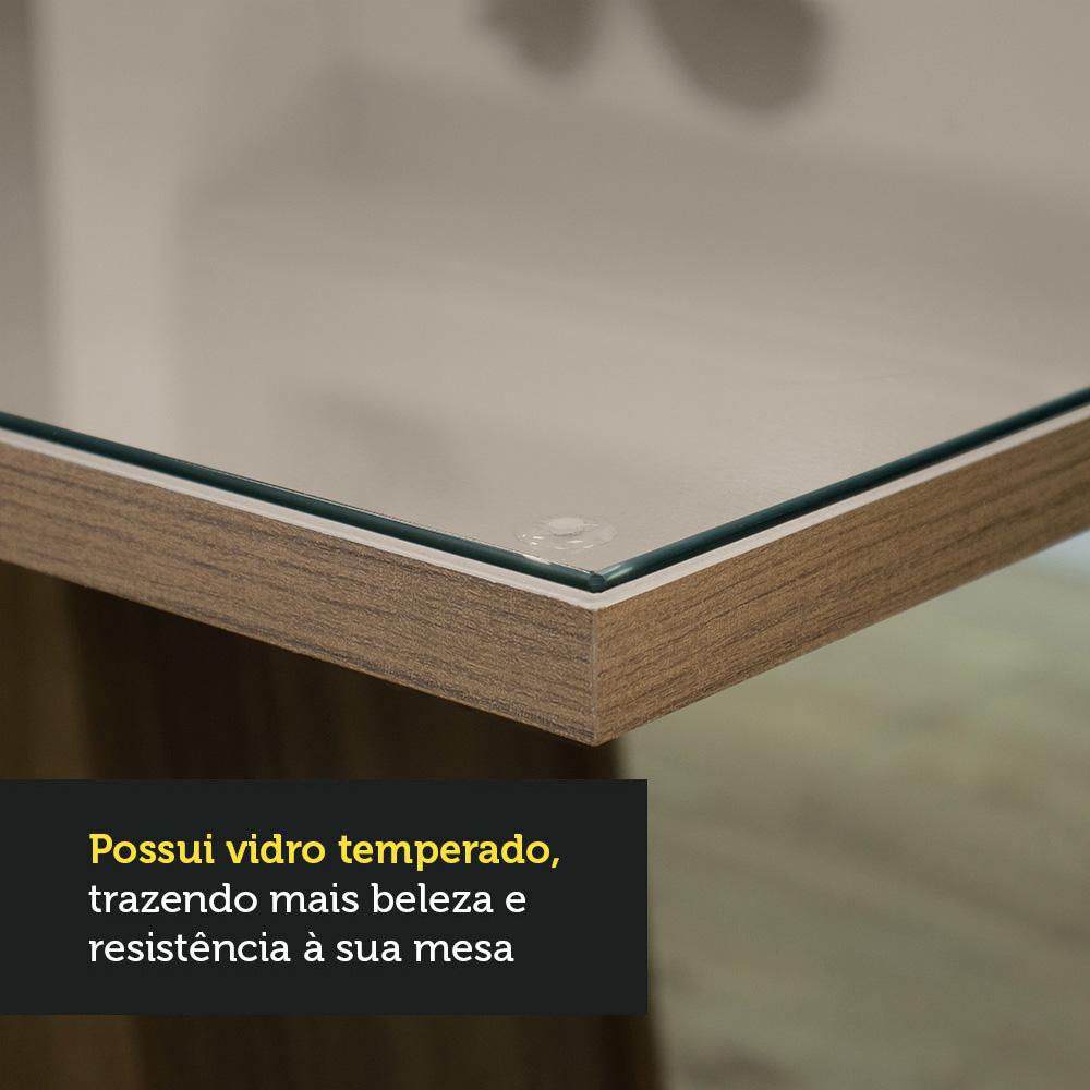 Conjunto Sala de Jantar Mesa Tampo de Vidro 4 Cadeiras Rustic/Crema/Bege Marrom Perla Madesa