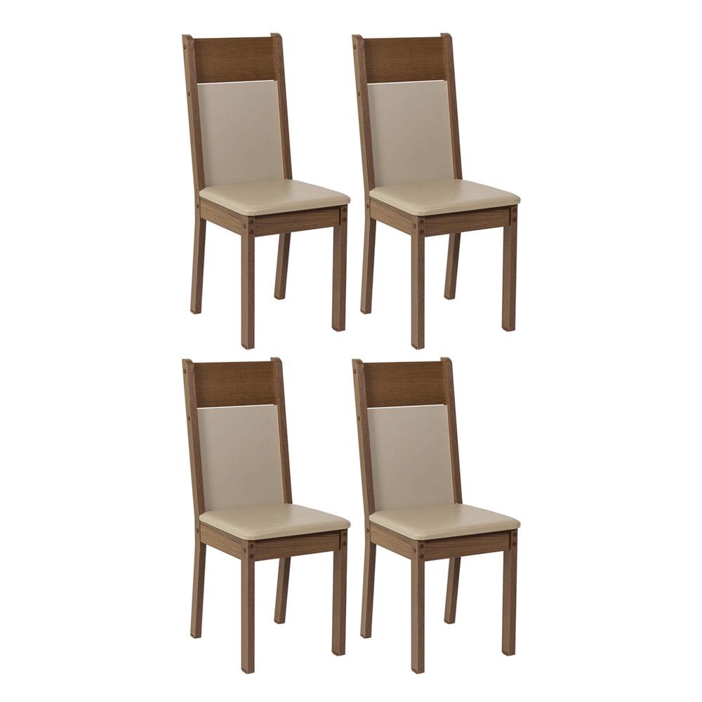 Conjunto Sala de Jantar Mesa Tampo de Vidro 4 Cadeiras Rustic/Crema/Bege Viena Madesa