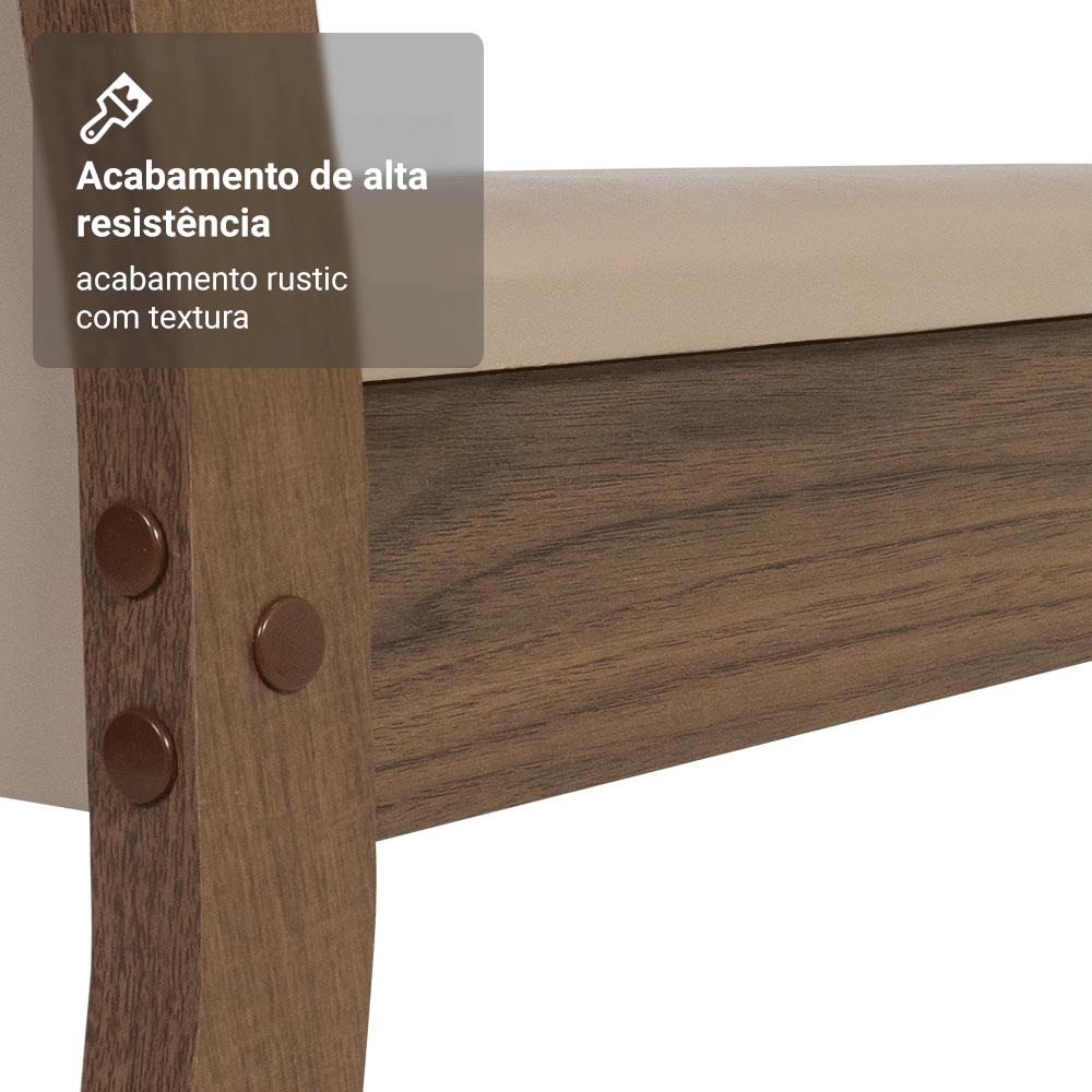 Conjunto Sala de Jantar Mesa Tampo de Vidro 4 Cadeiras Rustic/Crema/Bege Viena Madesa