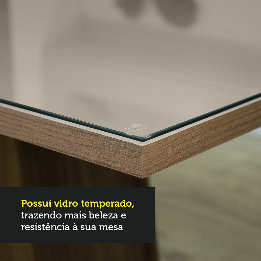 Conjunto Sala de Jantar Mesa Tampo de Vidro 4 Cadeiras Rustic/Crema/Hibiscos Perla Madesa