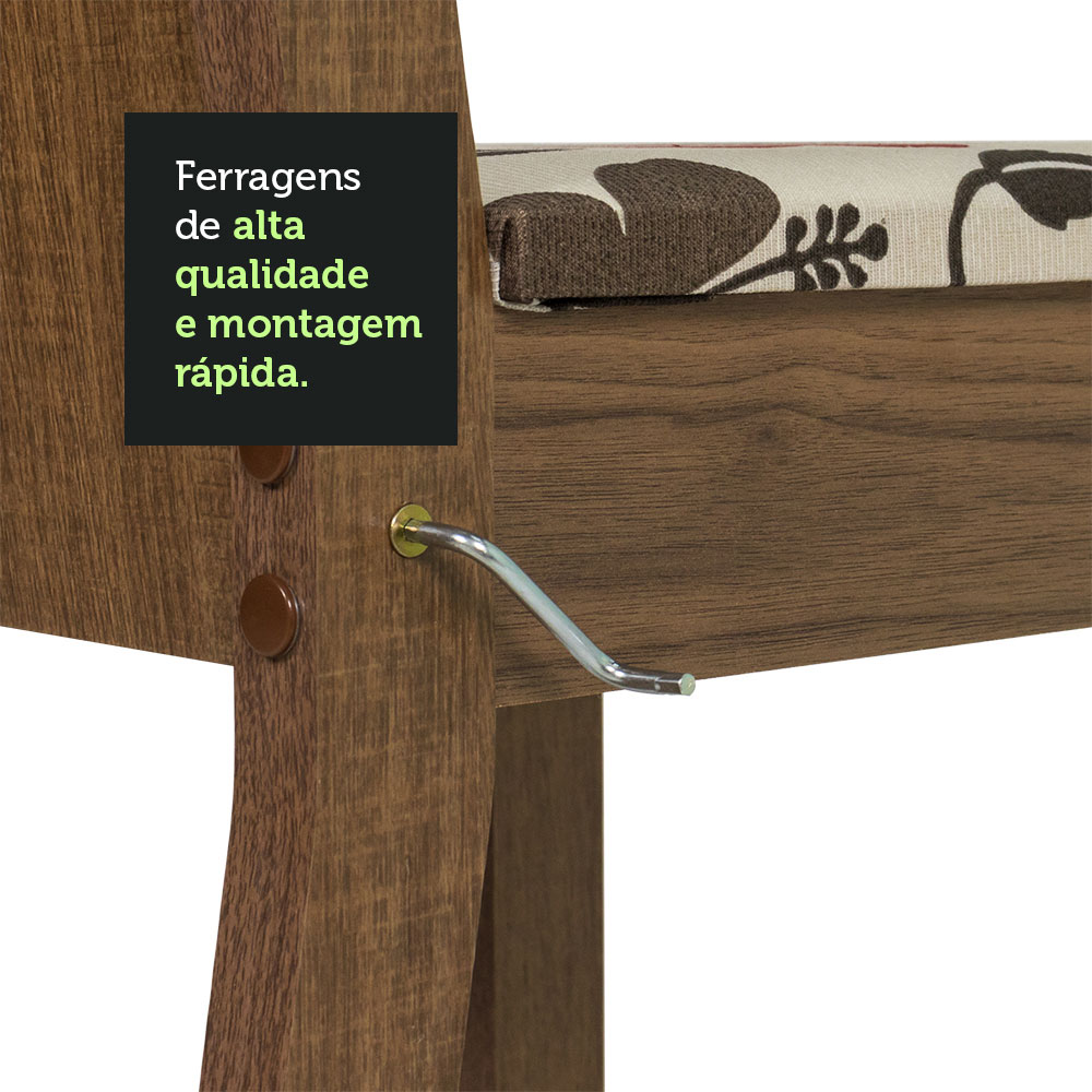 Conjunto Sala de Jantar Mesa Tampo de Vidro 4 Cadeiras Rustic/Crema/Hibiscos Perla Madesa