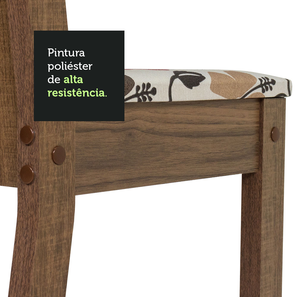 Conjunto Sala de Jantar Mesa Tampo de Vidro 4 Cadeiras Rustic/Crema/Hibiscos Perla Madesa