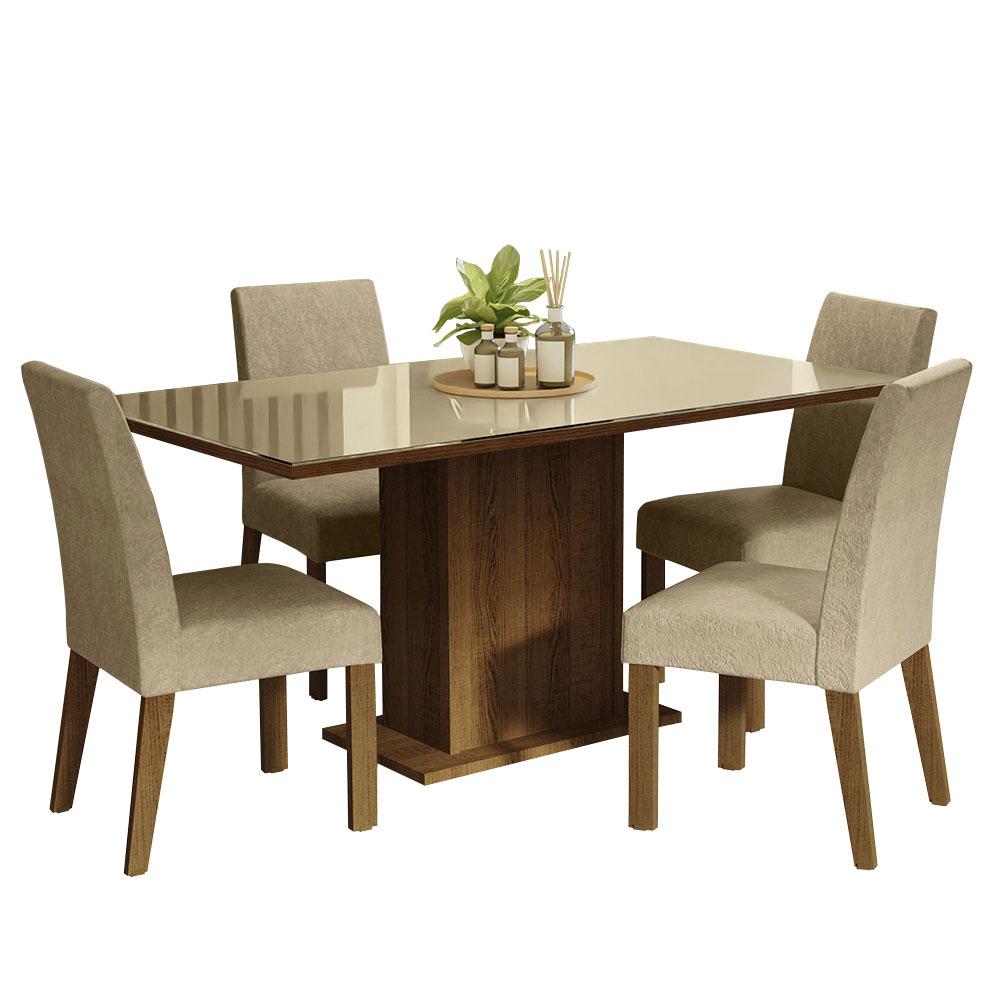 Conjunto Sala de Jantar Mesa Tampo de Vidro 4 Cadeiras Rustic/Crema/Imperial Avril Madesa