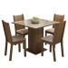 Conjunto Sala de Jantar Mesa Tampo de Vidro 4 Cadeiras Rustic/Crema/Sintético Bege Perla Madesa