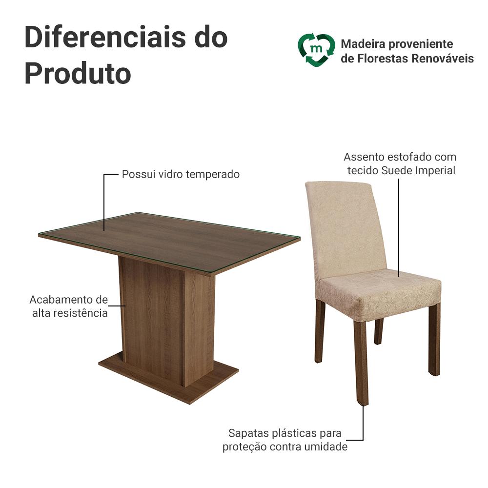 Conjunto Sala de Jantar Mesa Tampo de Vidro 4 Cadeiras Rustic/Imperial Zion Madesa