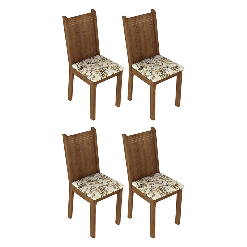 Conjunto Sala de Jantar Mesa Tampo de Vidro 4 Cadeiras Rustic/Lírio Bege Camélia Madesa