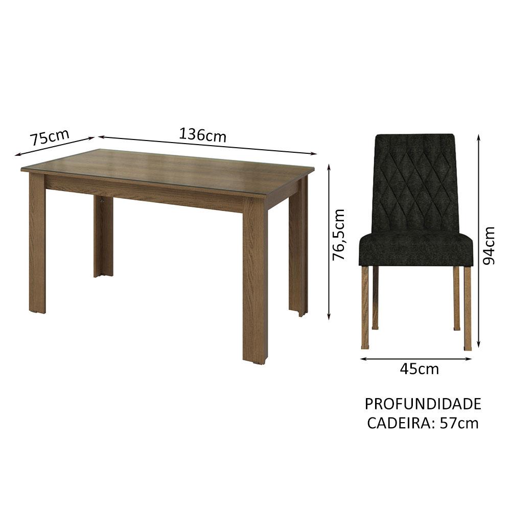 Conjunto Sala de Jantar Mesa Tampo de Vidro 4 Cadeiras Rustic/Oxford Celina Madesa
